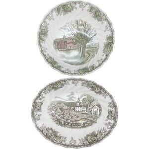 Johnson Bros FRIENDLY VILLAGE 8” Round & 9” Oval Serving Bowls Set Of 2 EUC